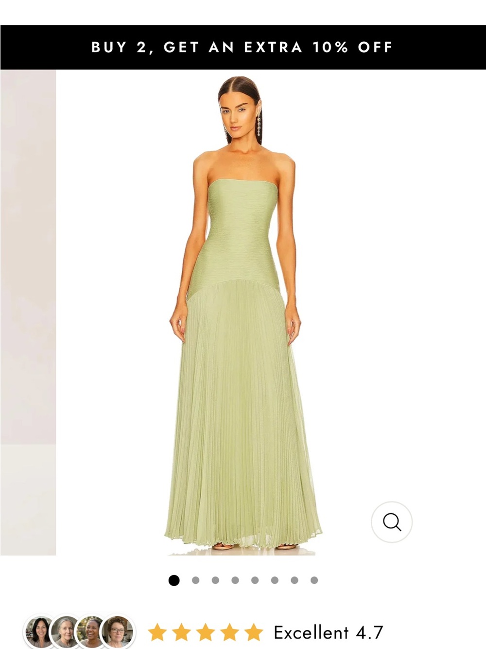 Strapless Pleated Maxi Dress in Light Green